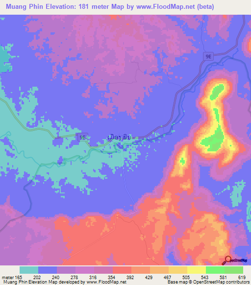 Muang Phin,Laos Elevation Map