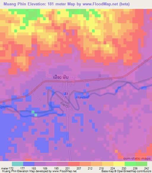 Muang Phin,Laos Elevation Map
