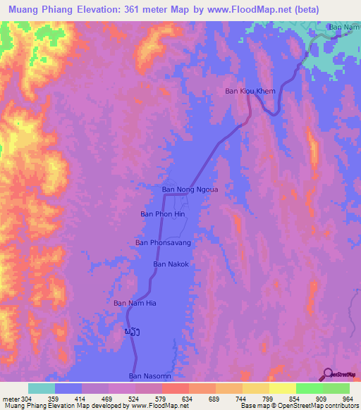 Muang Phiang,Laos Elevation Map