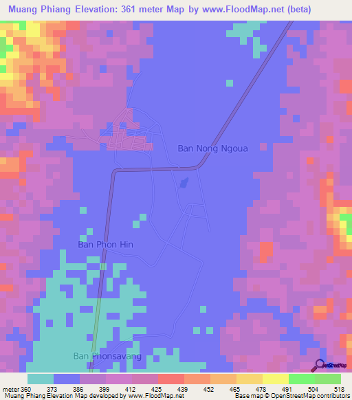 Muang Phiang,Laos Elevation Map