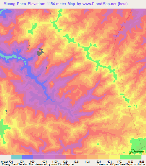 Muang Phen,Laos Elevation Map