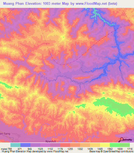 Muang Phan,Laos Elevation Map