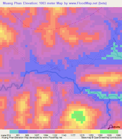 Muang Phan,Laos Elevation Map