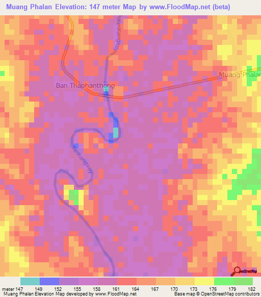 Muang Phalan,Laos Elevation Map