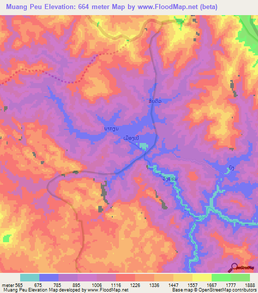 Muang Peu,Laos Elevation Map