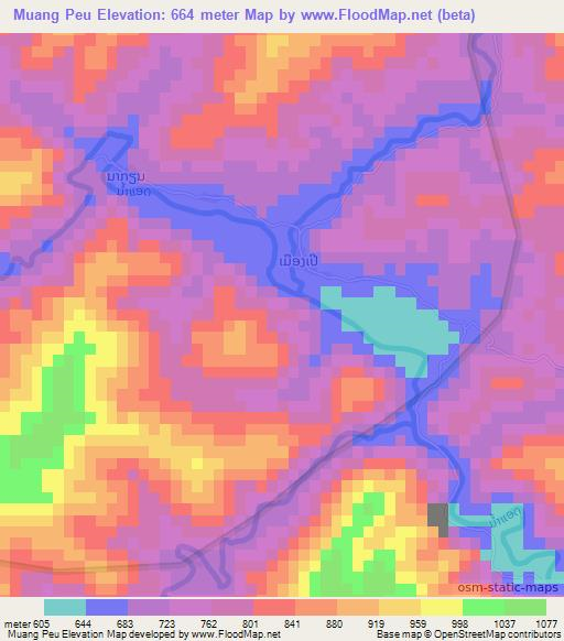 Muang Peu,Laos Elevation Map