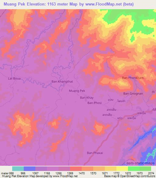 Muang Pek,Laos Elevation Map