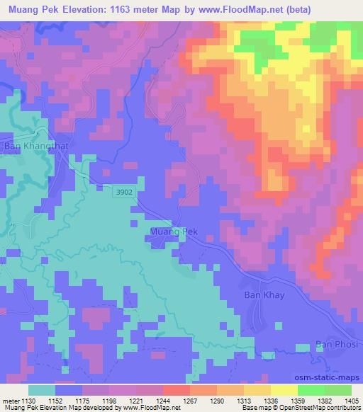 Muang Pek,Laos Elevation Map