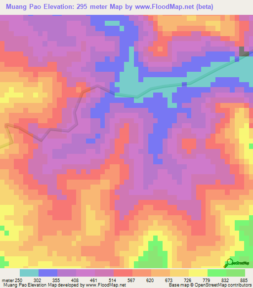 Muang Pao,Laos Elevation Map