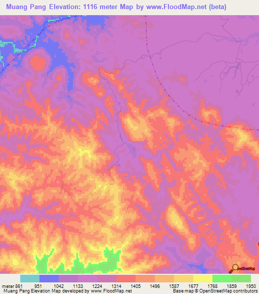 Muang Pang,Laos Elevation Map