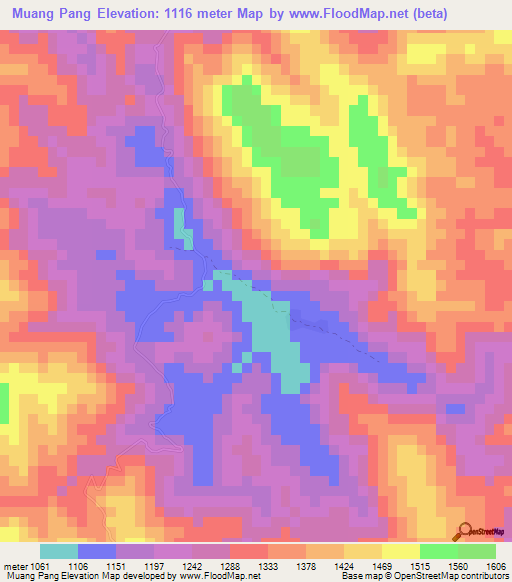 Muang Pang,Laos Elevation Map