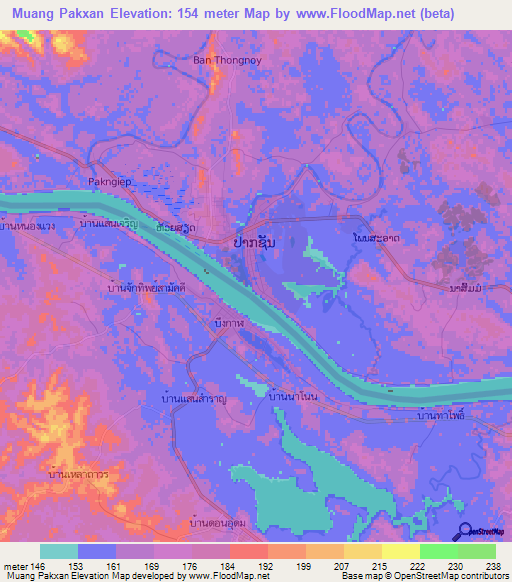 Muang Pakxan,Laos Elevation Map