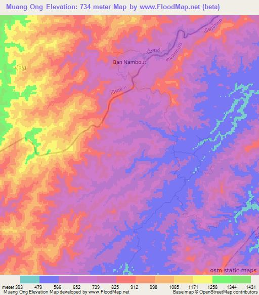 Muang Ong,Laos Elevation Map