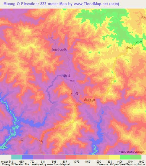 Muang O,Laos Elevation Map