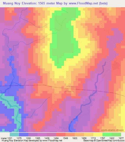 Muang Noy,Laos Elevation Map