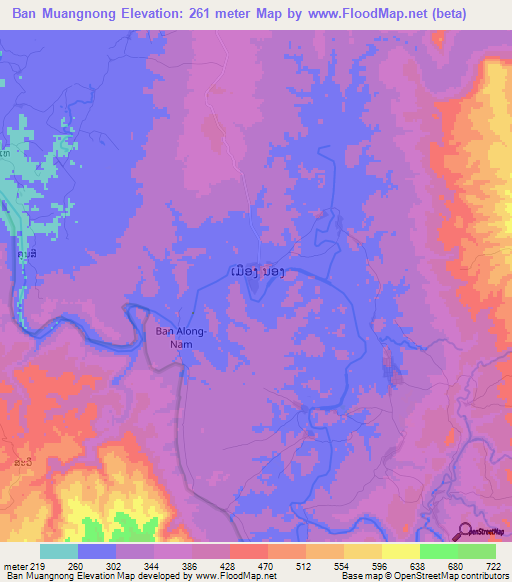 Ban Muangnong,Laos Elevation Map