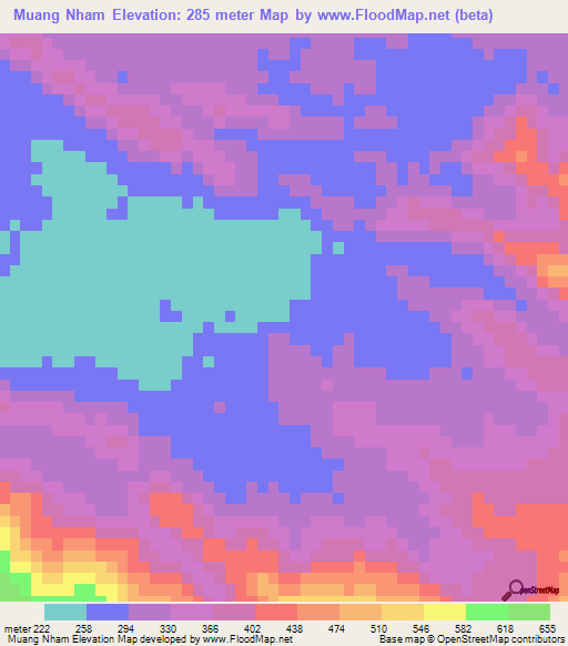 Muang Nham,Laos Elevation Map