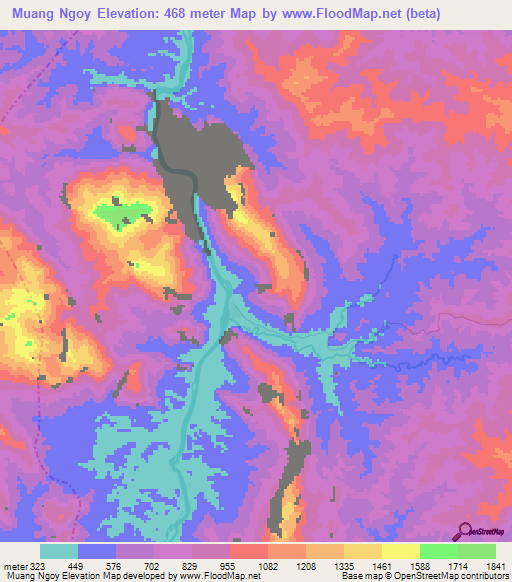 Muang Ngoy,Laos Elevation Map