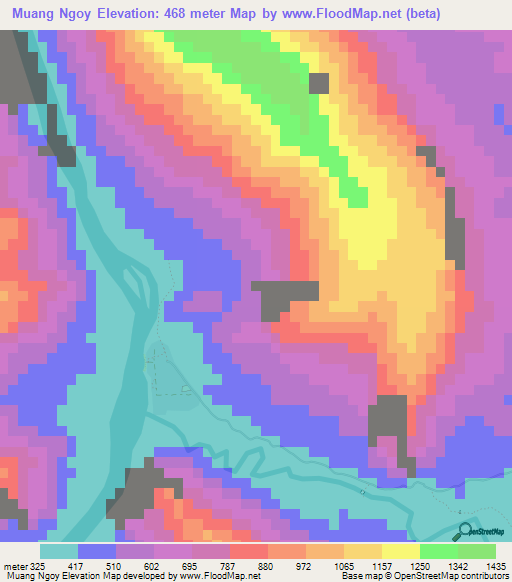 Muang Ngoy,Laos Elevation Map