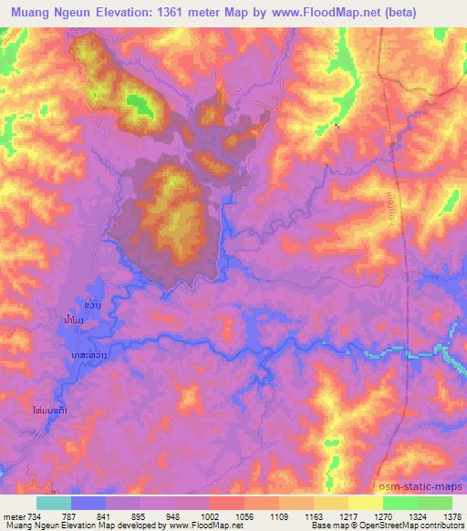 Muang Ngeun,Laos Elevation Map