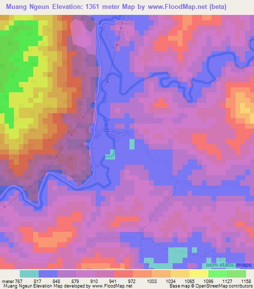 Muang Ngeun,Laos Elevation Map