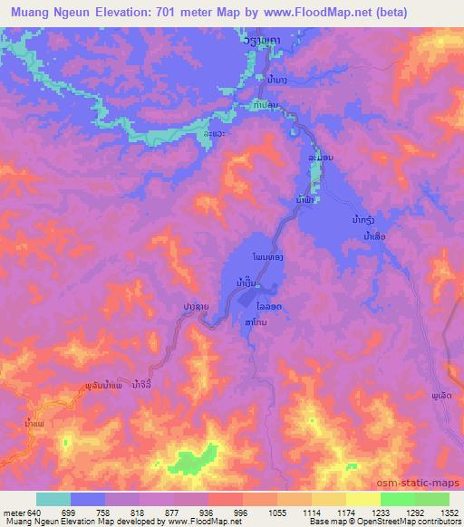 Muang Ngeun,Laos Elevation Map