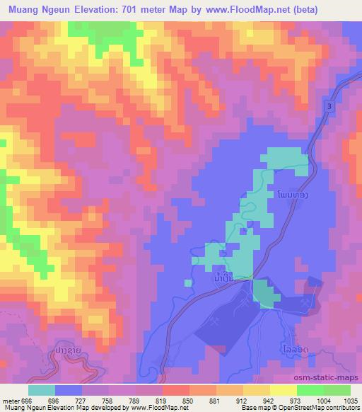 Muang Ngeun,Laos Elevation Map