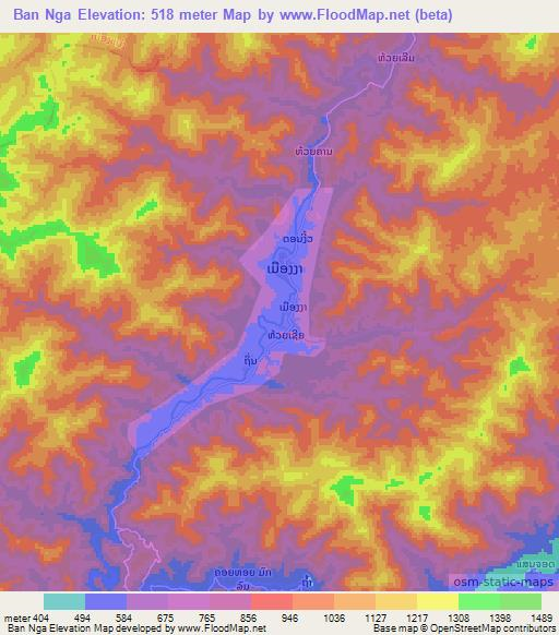 Ban Nga,Laos Elevation Map