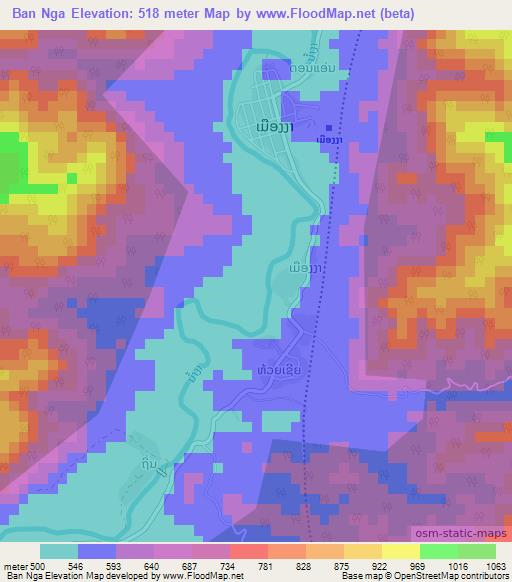 Ban Nga,Laos Elevation Map