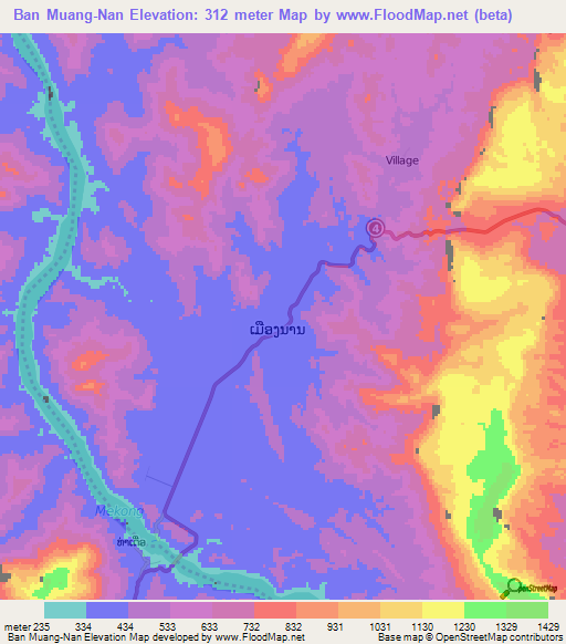 Ban Muang-Nan,Laos Elevation Map