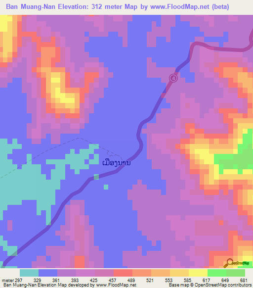 Ban Muang-Nan,Laos Elevation Map