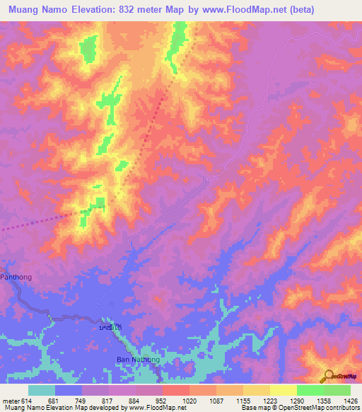 Muang Namo,Laos Elevation Map