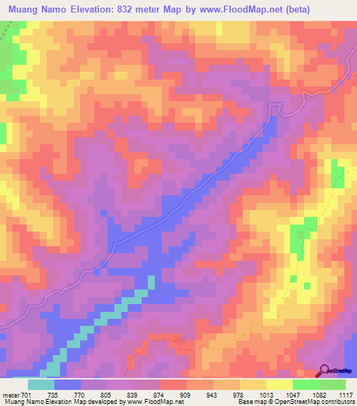 Muang Namo,Laos Elevation Map