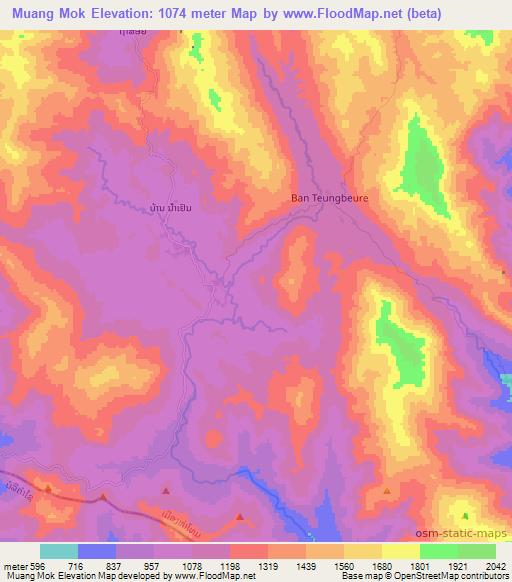 Muang Mok,Laos Elevation Map