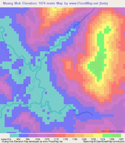 Muang Mok,Laos Elevation Map