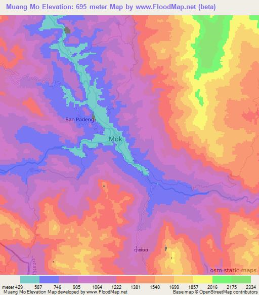 Muang Mo,Laos Elevation Map