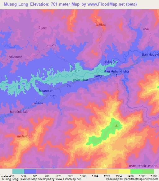 Muang Long,Laos Elevation Map