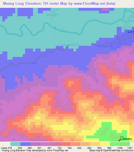 Muang Long,Laos Elevation Map