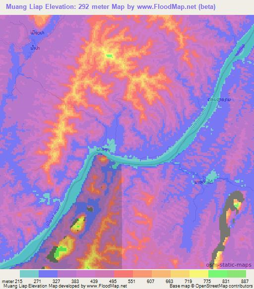 Muang Liap,Laos Elevation Map