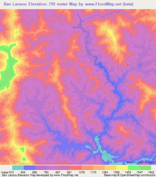 Ban Laosou,Laos Elevation Map