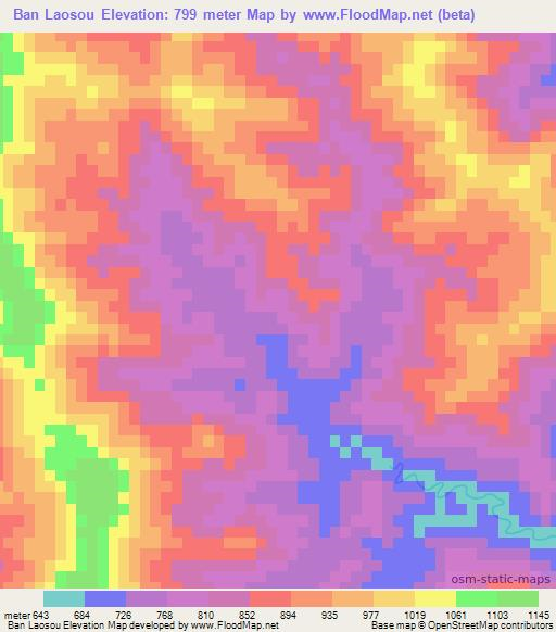 Ban Laosou,Laos Elevation Map