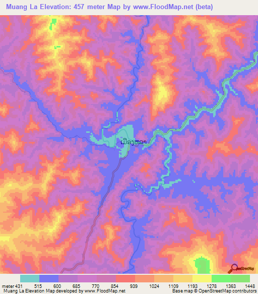 Muang La,Laos Elevation Map