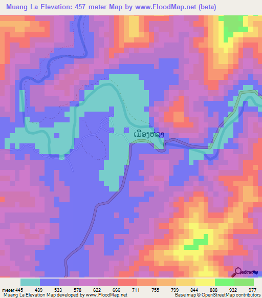 Muang La,Laos Elevation Map