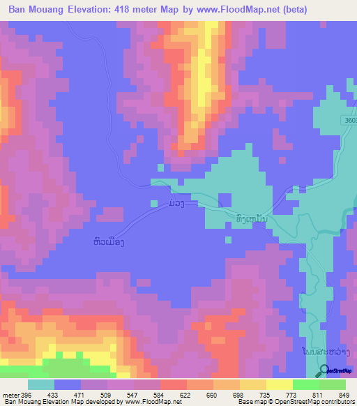 Ban Mouang,Laos Elevation Map