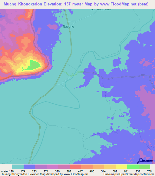 Muang Khongxedon,Laos Elevation Map