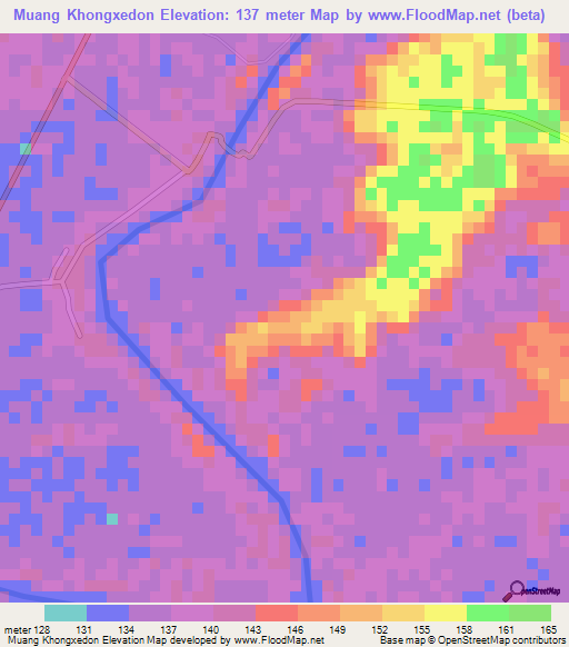 Muang Khongxedon,Laos Elevation Map