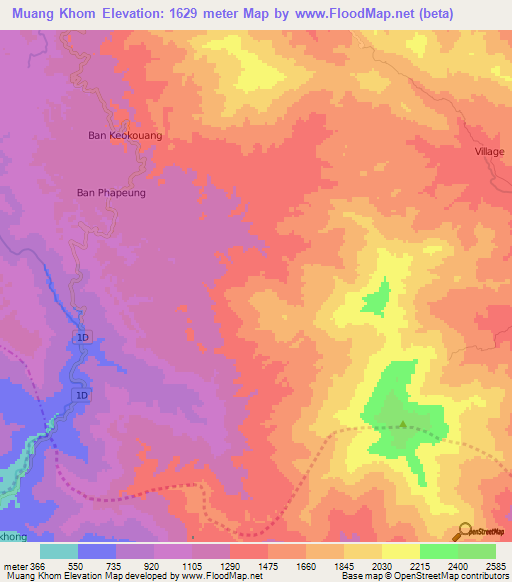 Muang Khom,Laos Elevation Map