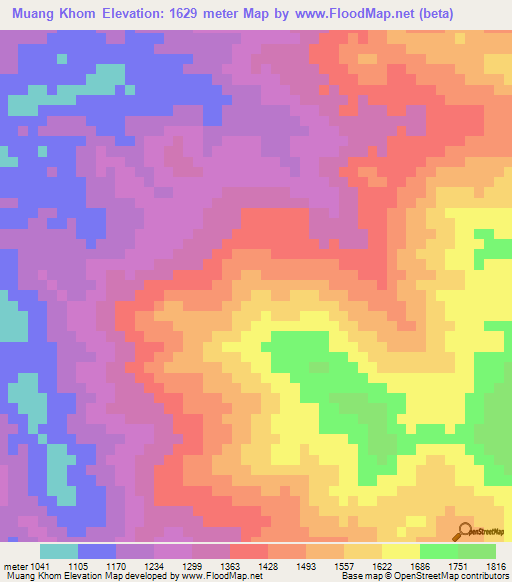 Muang Khom,Laos Elevation Map