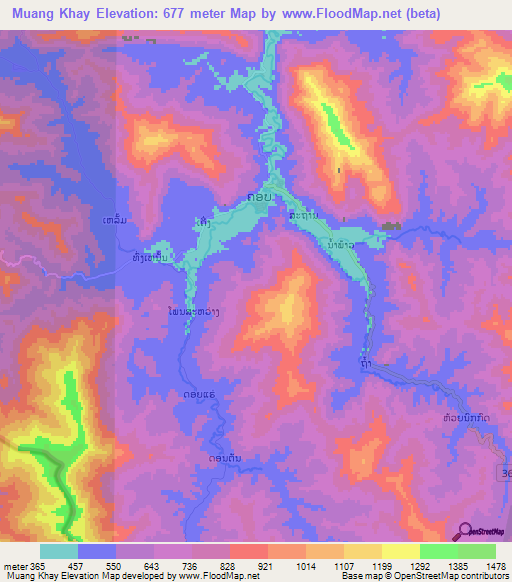 Muang Khay,Laos Elevation Map