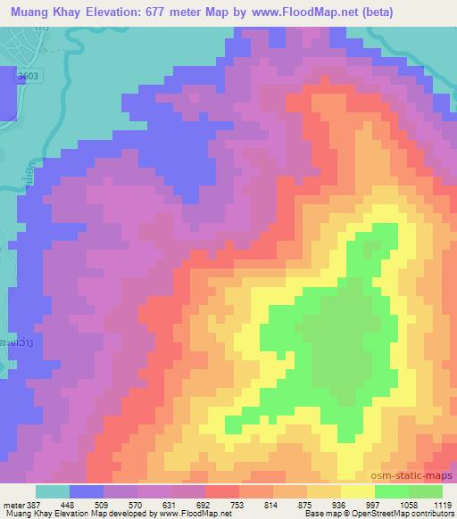 Muang Khay,Laos Elevation Map